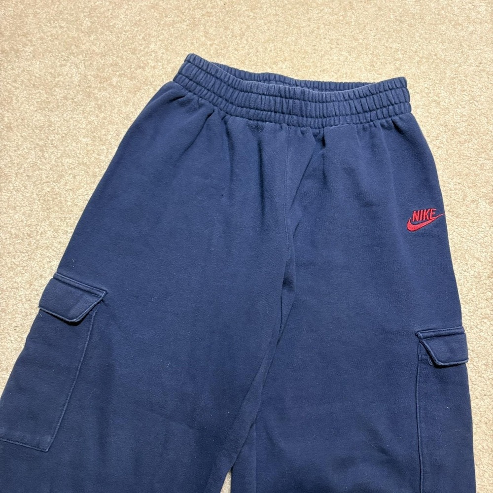 Y2K Nike Sweatpants Boys Large 14-16 Blue Fleece Cargo Pocket Elastic Waist